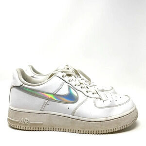 Nike Air Force 1 Low White Iridescent Swoosh Swoop Sneaker Shoe Size 8.5